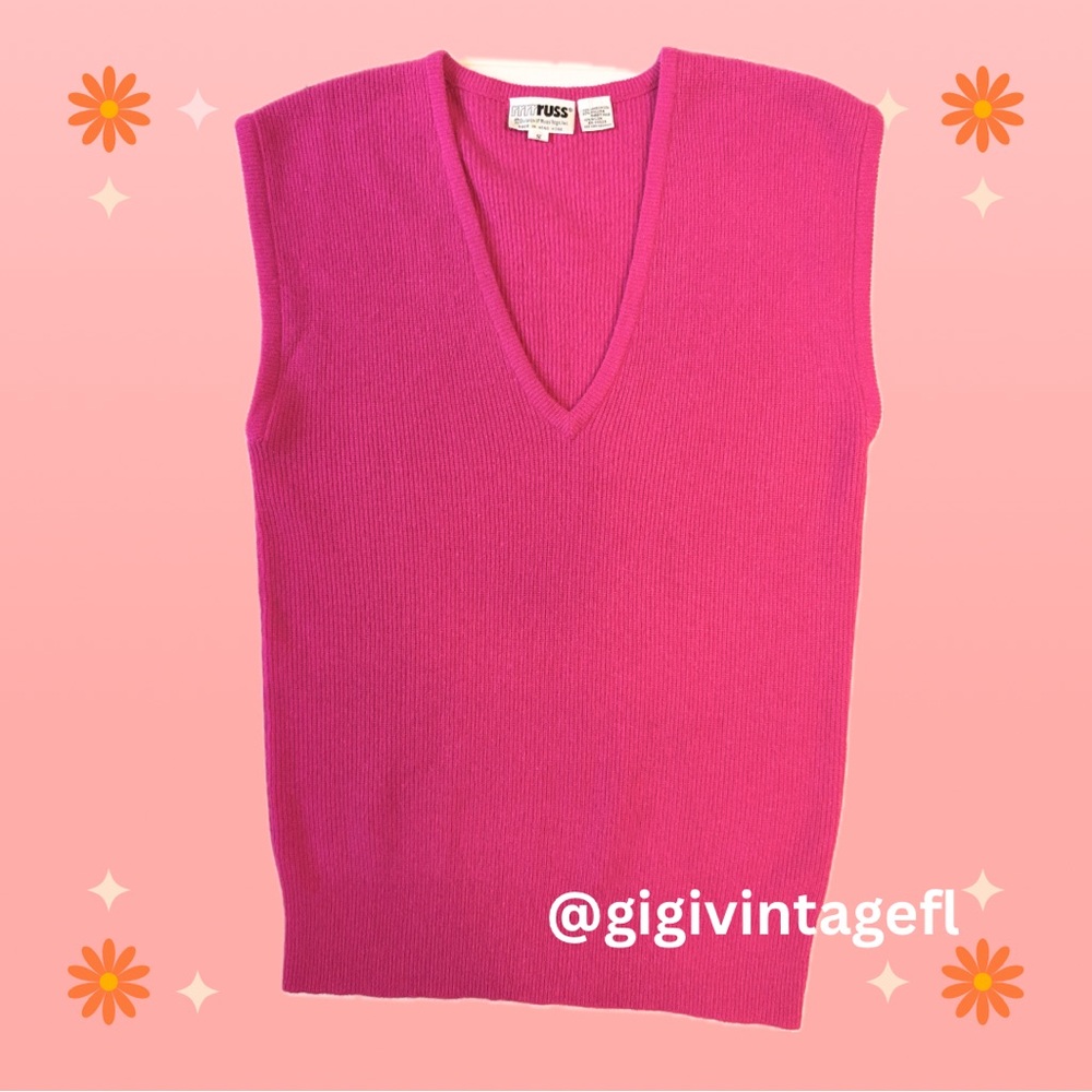 Vintage Pink Sweater Vest | RrrrRuss Fuchsia Sweater Vest | Size S